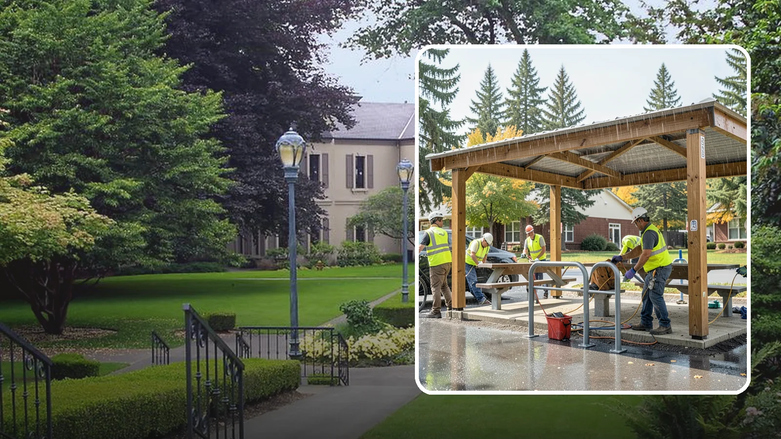 Municipal Shelter Construction in Woodinville, King County, WA - Construct picnic shelters, pavilions, and covered structures that expand usable public gathering space year-round.