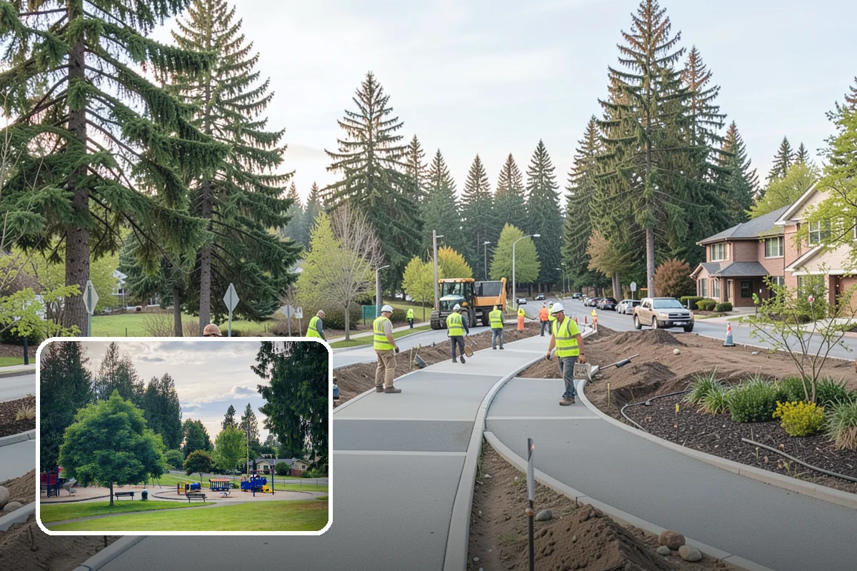 Municipal Sidewalk Cleaning in Bonney Lake, Pierce County, WA - Surface cleaning removes slip hazards from gum and mildew