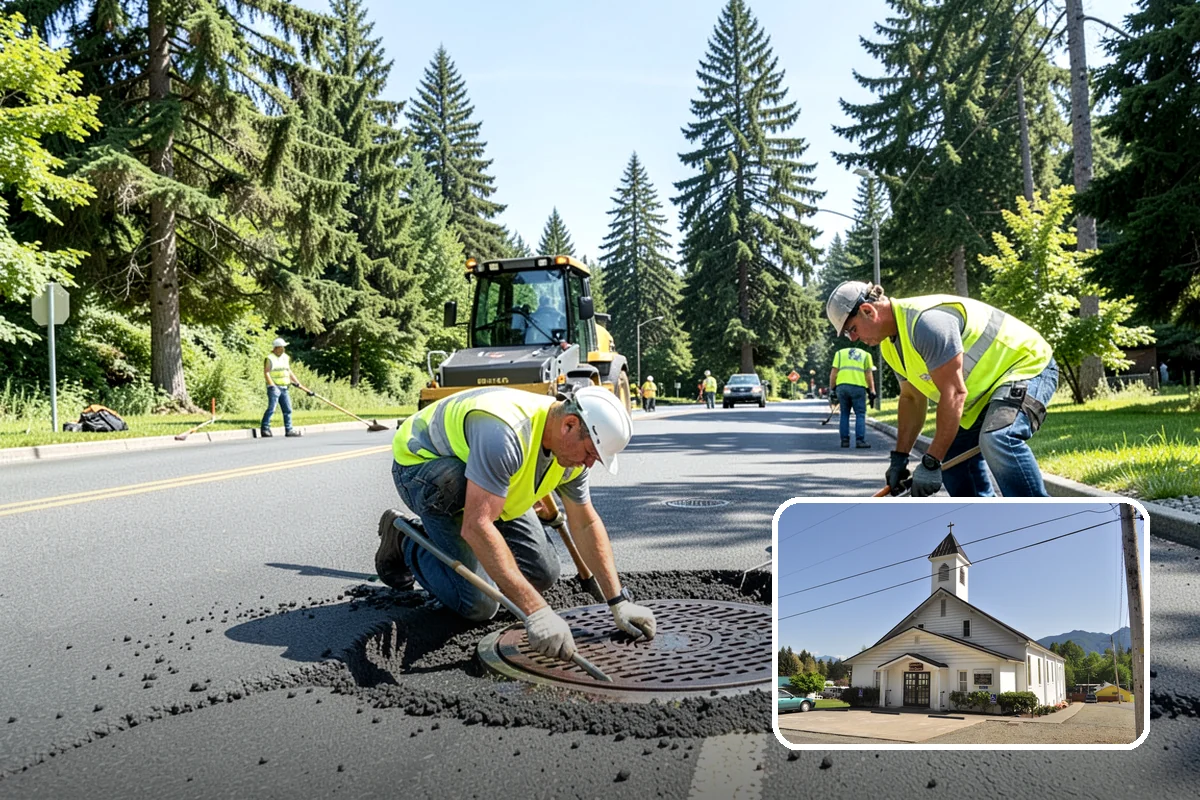Municipal Sidewalk Cleaning in Concrete, Skagit County, WA - Surface cleaning removes slip hazards from gum and mildew