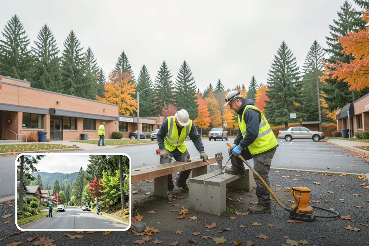 Municipal Sidewalk Cleaning in Darrington, Snohomish County, WA - Surface cleaning removes slip hazards from gum and mildew