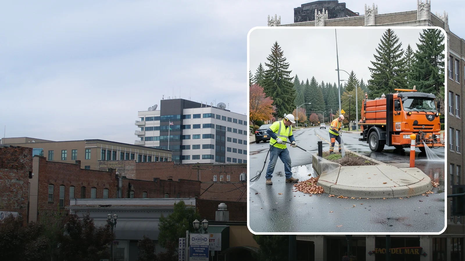 Municipal Sidewalk Cleaning in Everett, Snohomish County, WA - We pressure wash public sidewalks and walkways to remove gum, grime, and stains for Western Washington cities and business...