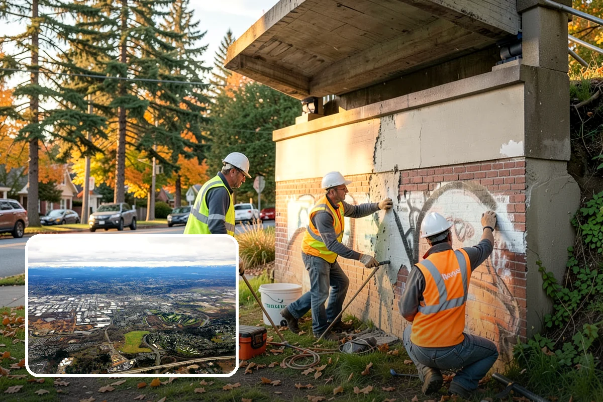 Municipal Sidewalk Cleaning in Kent, King County, WA - Surface cleaning removes slip hazards from gum and mildew
