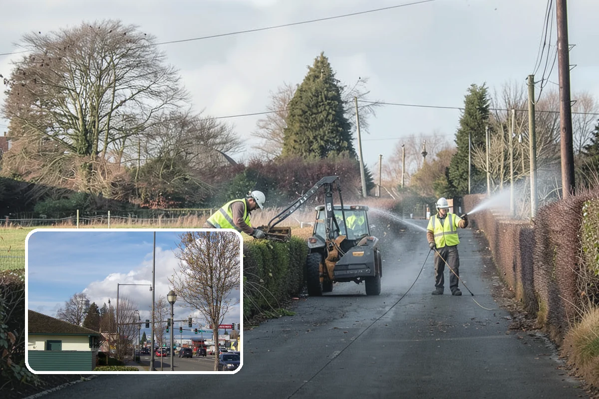 Municipal Sidewalk Cleaning in Marysville, Snohomish County, WA - Surface cleaning removes slip hazards from gum and mildew