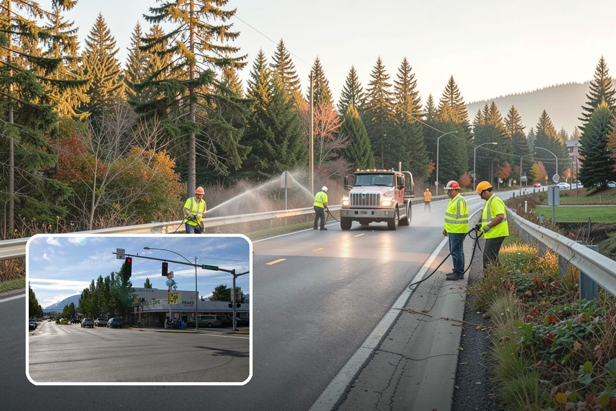 Municipal Sidewalk Cleaning in North Bend, King County, WA - Surface cleaning removes slip hazards from gum and mildew
