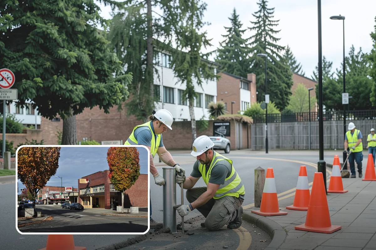 Municipal Sidewalk Cleaning in Puyallup, Pierce County, WA - Surface cleaning removes slip hazards from gum and mildew
