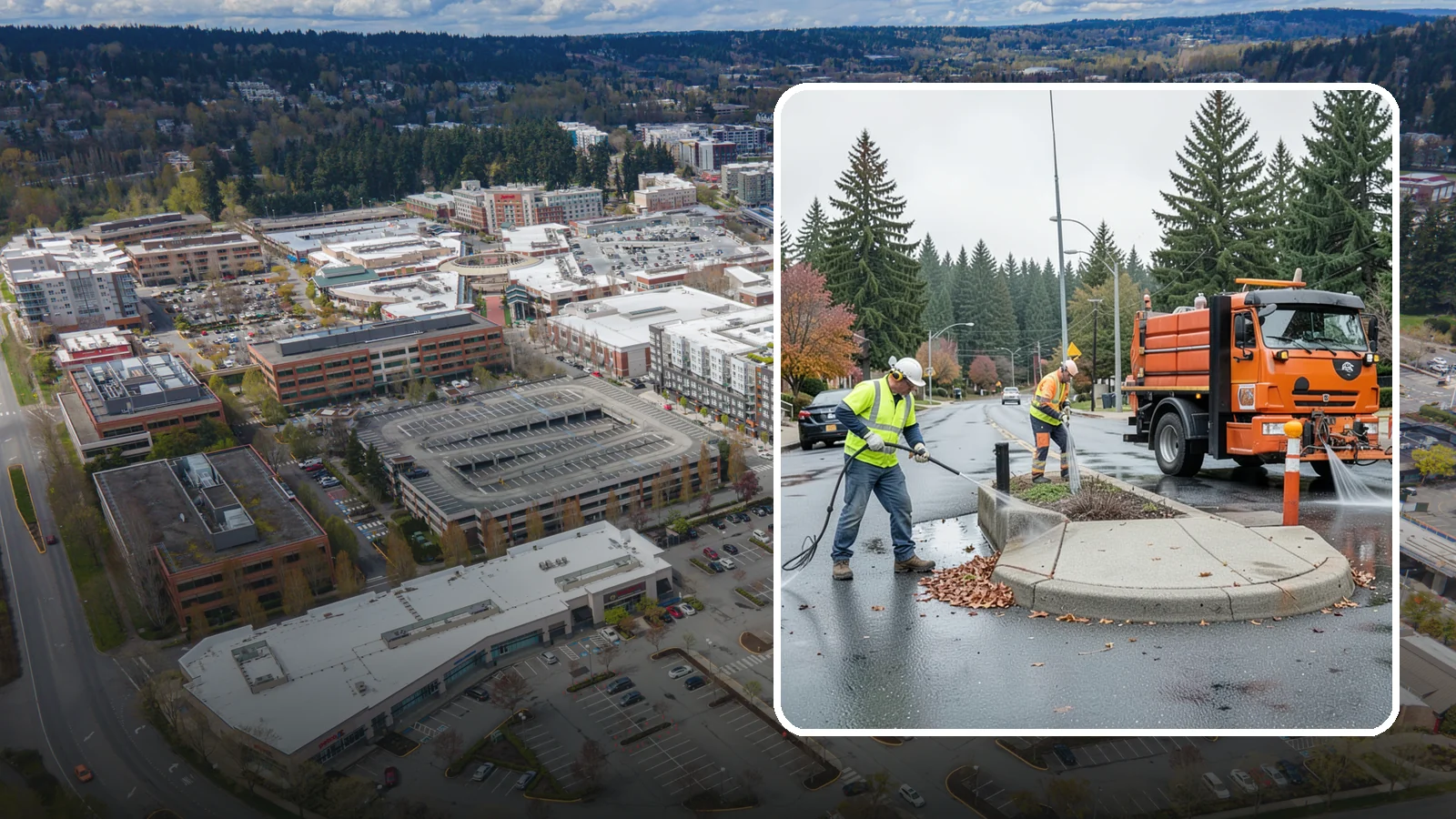 Municipal Sidewalk Cleaning in Redmond, King County, WA - We pressure wash public sidewalks and walkways to remove gum, grime, and stains for Western Washington cities and business...