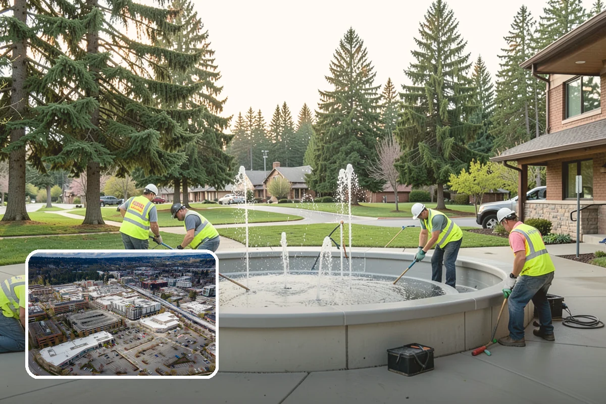 Municipal Sidewalk Cleaning in Redmond, King County, WA - Surface cleaning removes slip hazards from gum and mildew