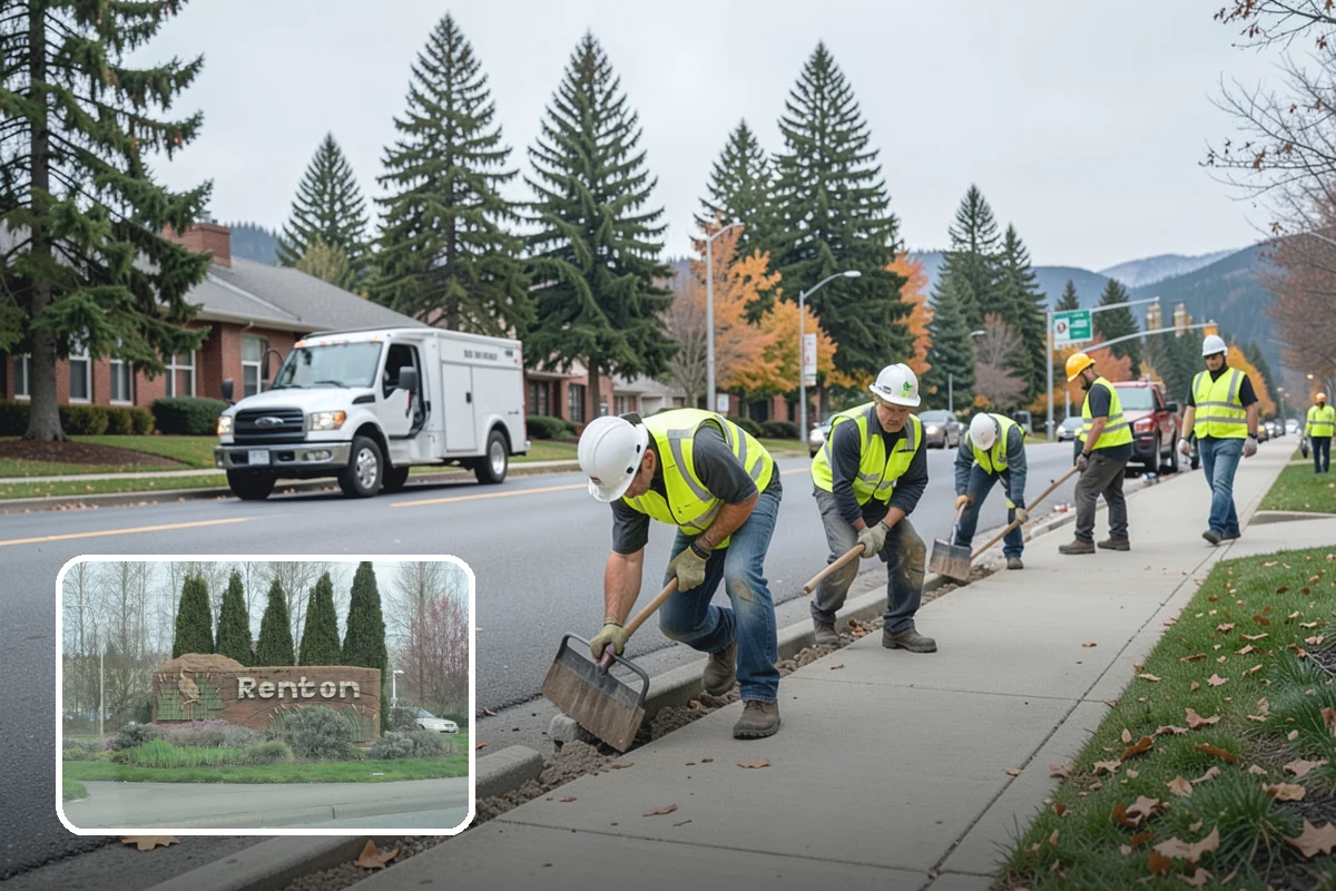 Municipal Sidewalk Cleaning in Renton, King County, WA - Surface cleaning removes slip hazards from gum and mildew