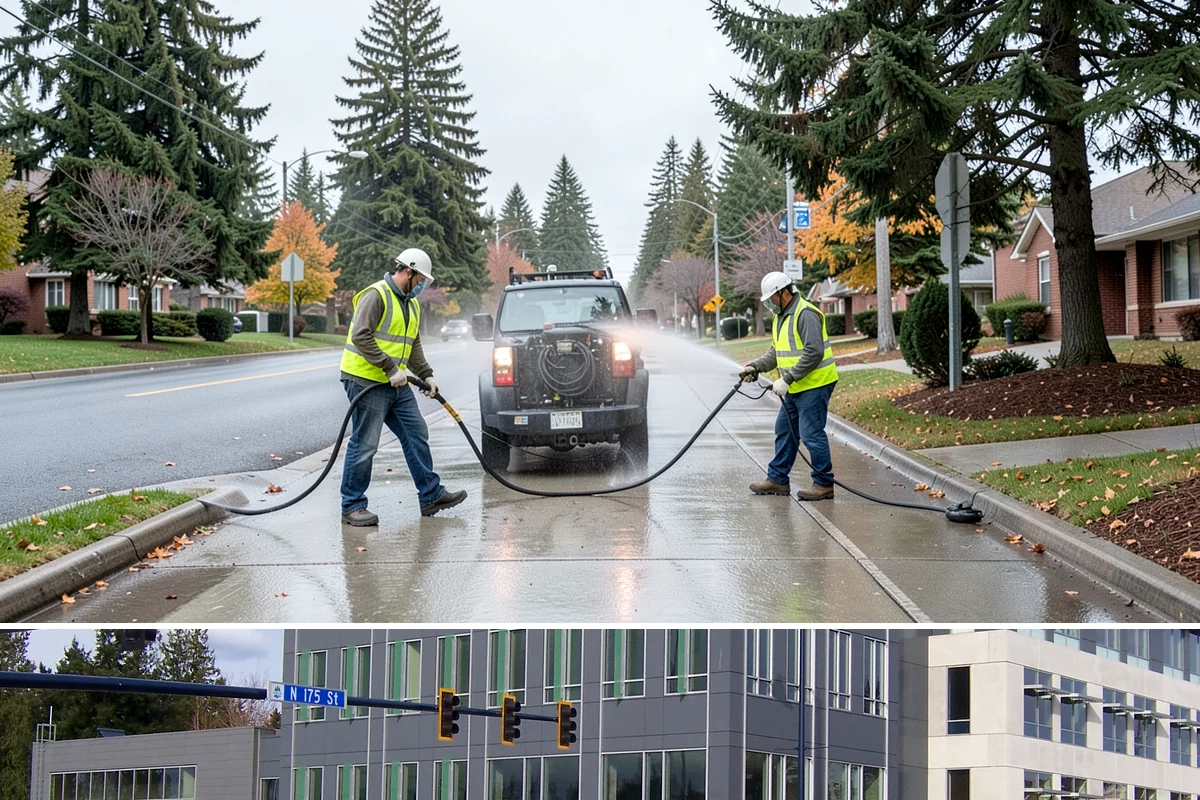 Municipal Sidewalk Cleaning in Shoreline, King County, WA - Washing is most effective in the dry spring-through-fall months, with pre-event cleaning scheduled ahead of festivals and peak...