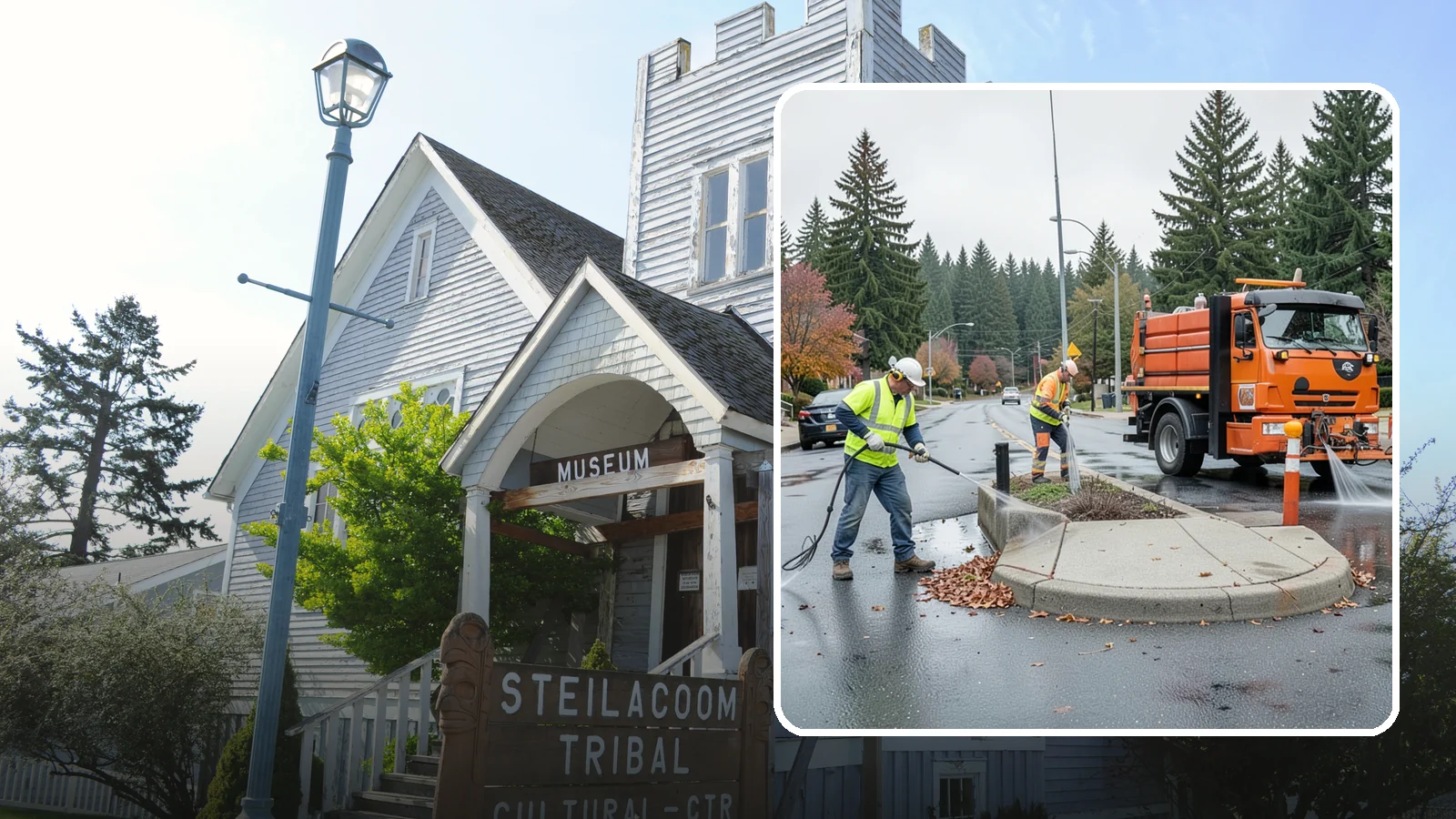 Municipal Sidewalk Cleaning in Steilacoom, Pierce County, WA - We pressure wash public sidewalks and walkways to remove gum, grime, and stains for Western Washington cities and business...