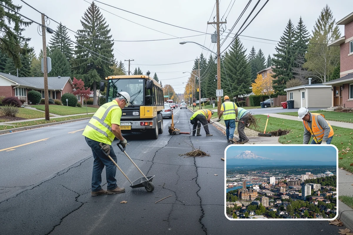 Municipal Sidewalk Cleaning in Tacoma, Pierce County, WA - Surface cleaning removes slip hazards from gum and mildew