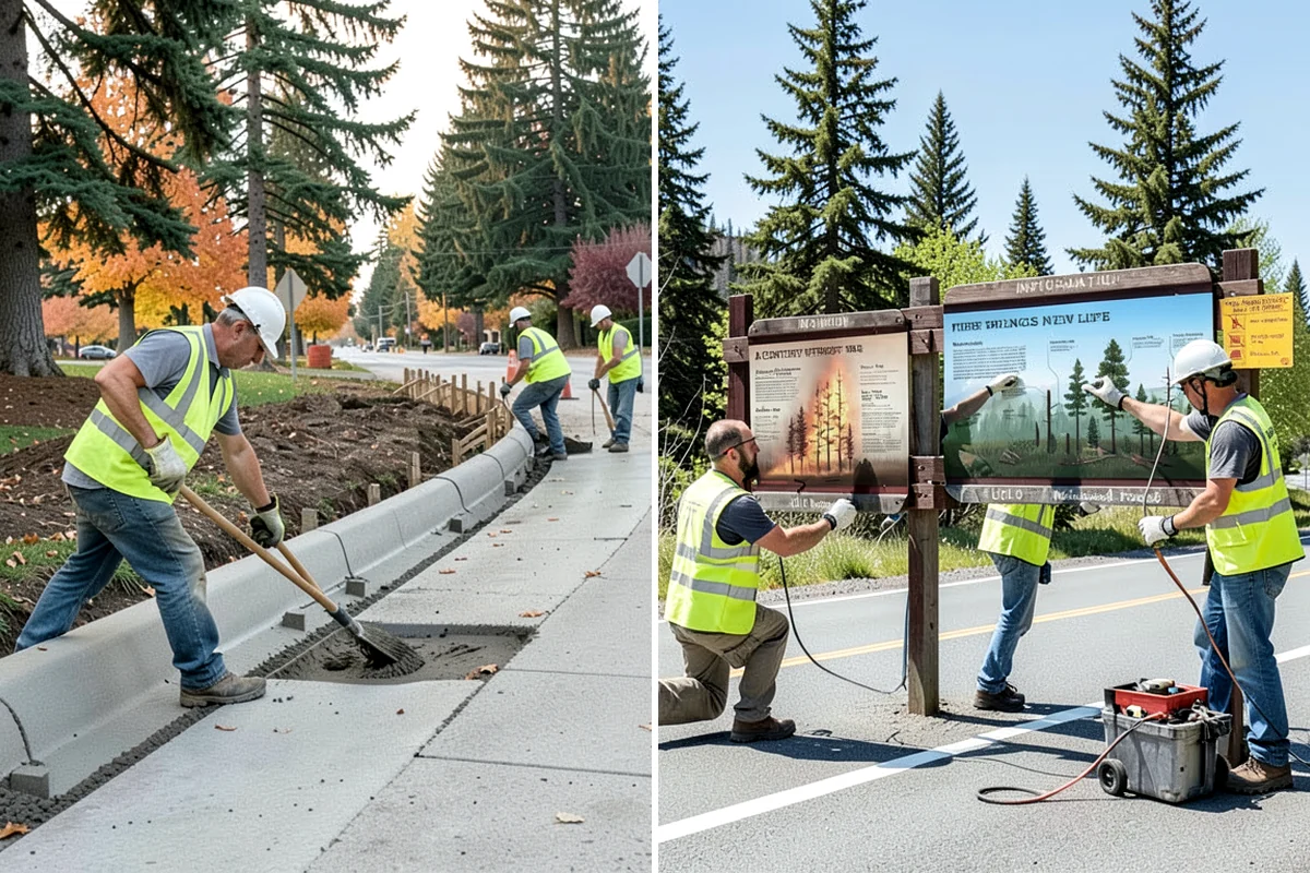 Municipal Sidewalk Construction in Arlington, Snohomish County, WA - Survey, grade verification, and utility locate coordination