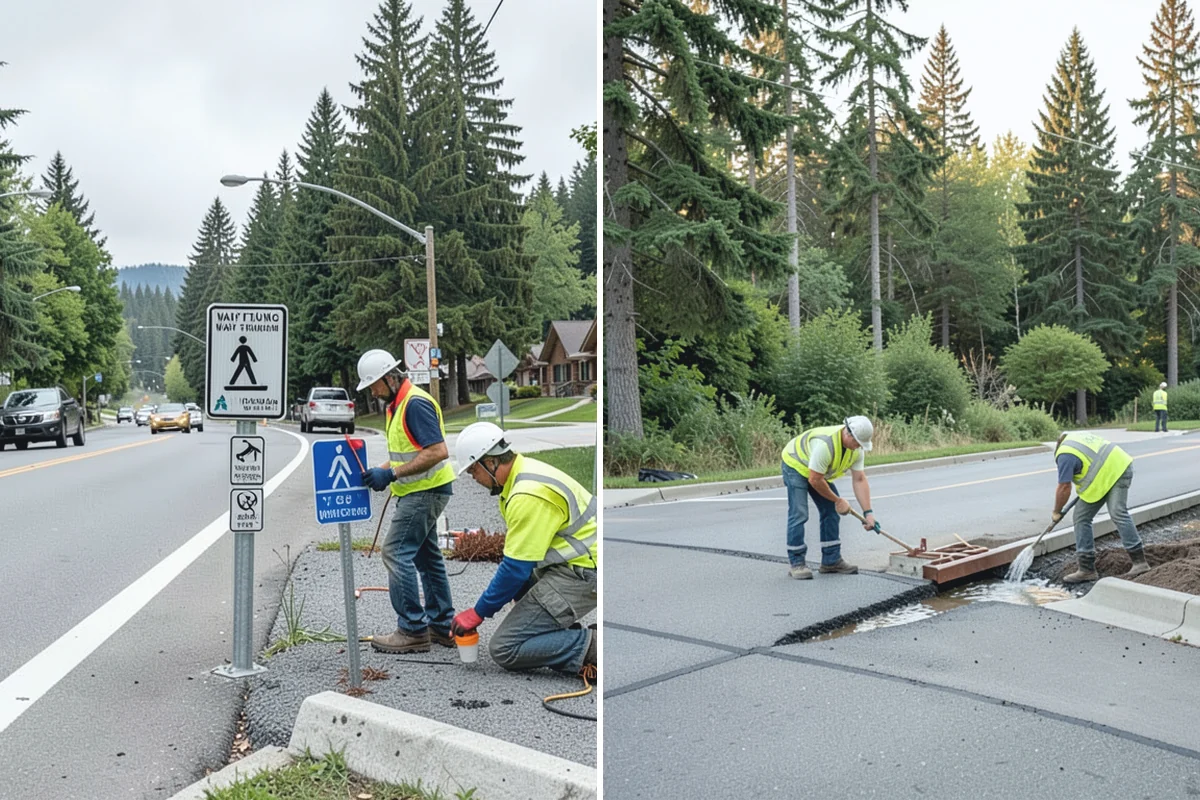 Municipal Sidewalk Construction in Auburn, King County, WA - Survey, grade verification, and utility locate coordination