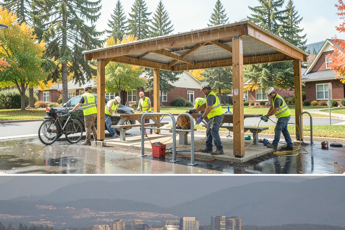 Municipal Sidewalk Construction in Medina, King County, WA - Summer and early autumn provide the extended dry windows needed for grading, forming, and curing multi-block sidewalk runs.