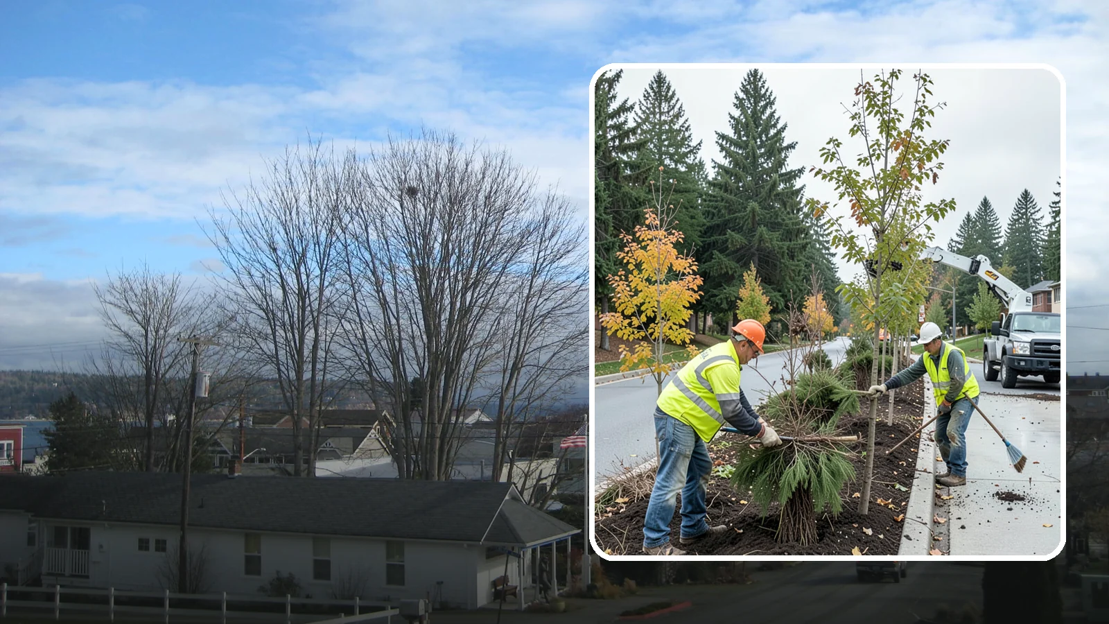 Municipal Tree Planting in Langley, Island County, WA - We plant right-tree-right-place public trees with establishment care for streets, parks, and civic sites across Western...