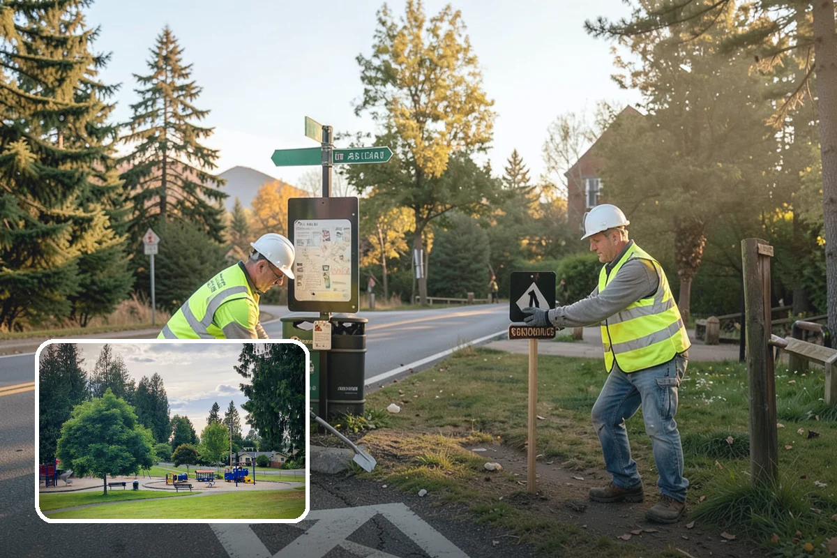 Municipal Vegetation Management in Bonney Lake, Pierce County, WA - Cleared sight lines and signage improve public safety and MUTCD compliance