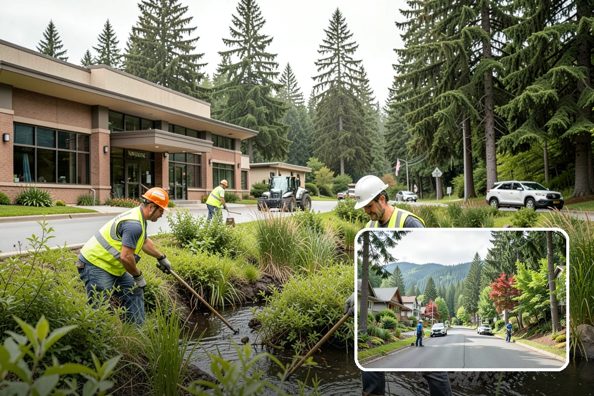 Municipal Vegetation Management in Darrington, Snohomish County, WA - Cleared sight lines and signage improve public safety and MUTCD compliance