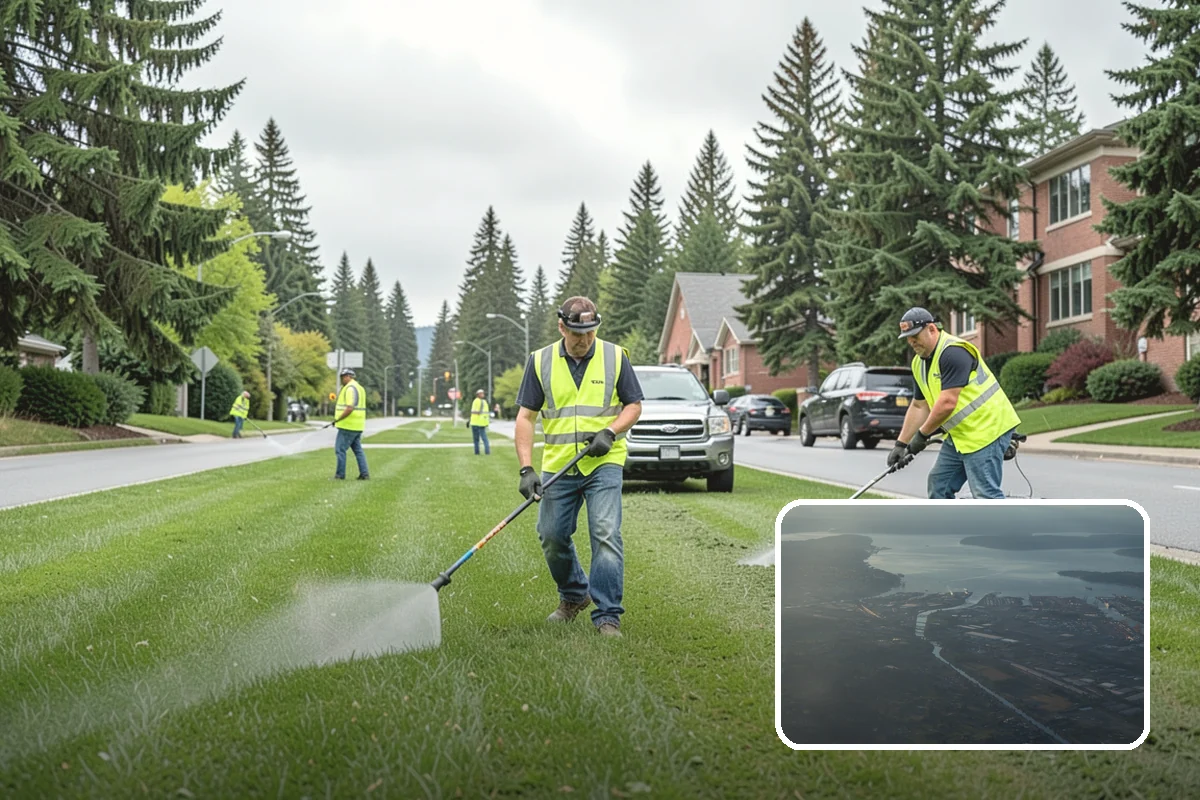 Municipal Vegetation Management in Fife, Pierce County, WA - Cleared sight lines and signage improve public safety and MUTCD compliance
