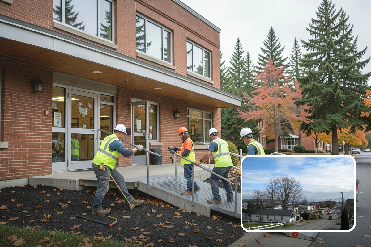 Municipal Vegetation Management in Langley, Island County, WA - Cleared sight lines and signage improve public safety and MUTCD compliance