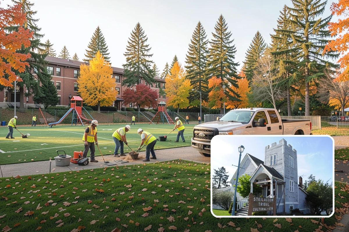 Municipal Vegetation Management in Steilacoom, Pierce County, WA - Cleared sight lines and signage improve public safety and MUTCD compliance