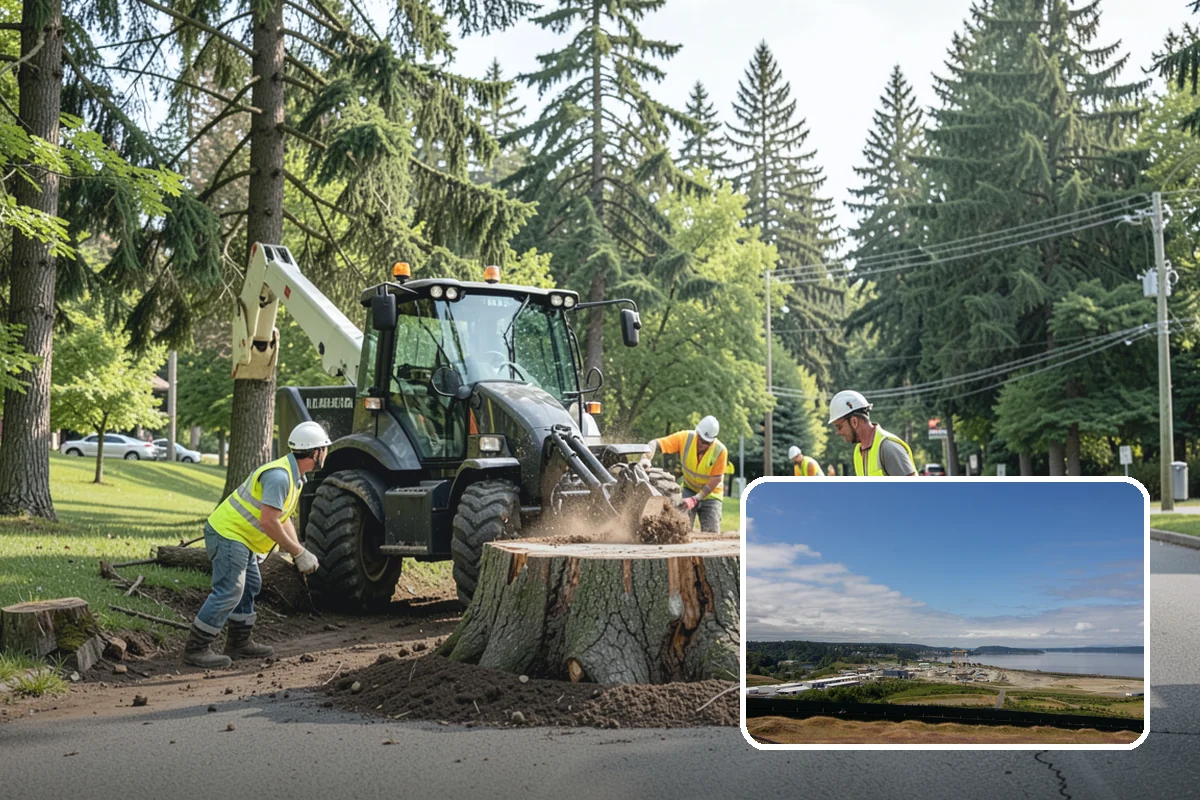 Municipal Vegetation Management in University Place, Pierce County, WA - Cleared sight lines and signage improve public safety and MUTCD compliance