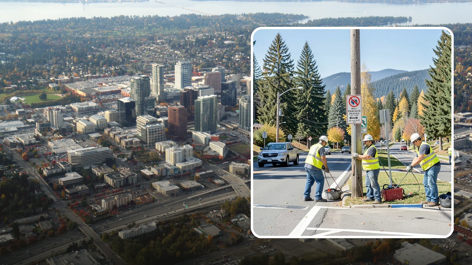 No Parking Sign Installation in Bellevue, King County, WA - Installation of regulatory no-parking and restricted-parking signs to support enforcement and clear-zone access.