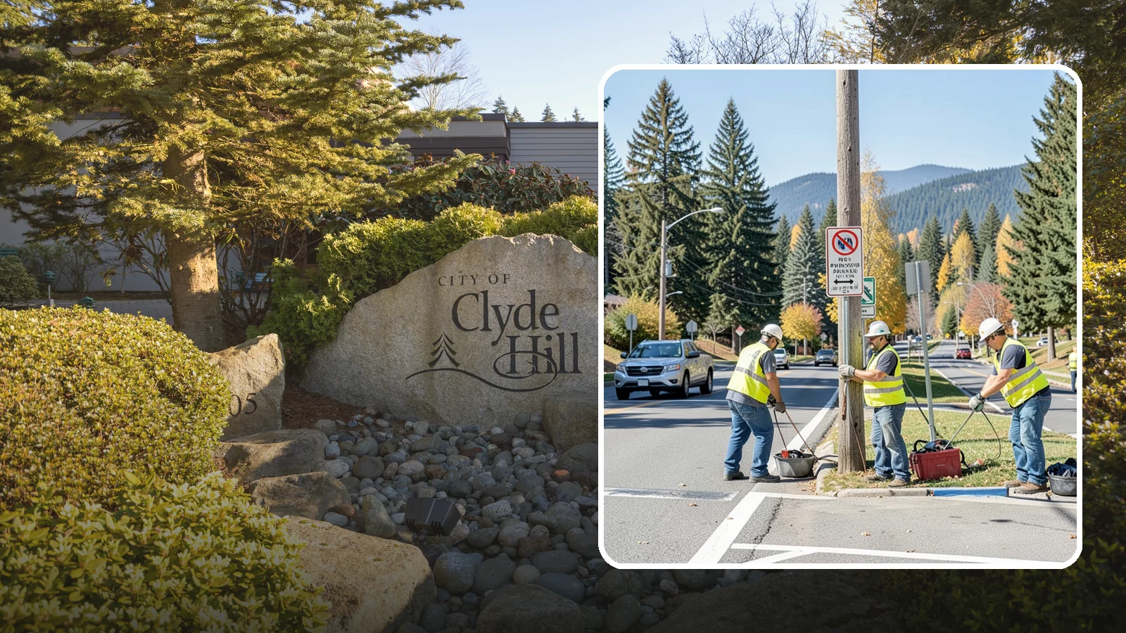 No Parking Sign Installation in Clyde Hill, King County, WA - Installation of regulatory no-parking and restricted-parking signs to support enforcement and clear-zone access.