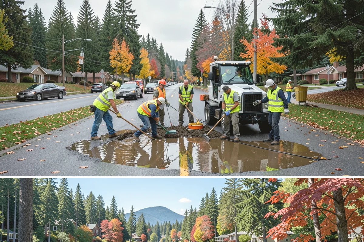 No Parking Sign Installation in Covington, King County, WA - No-parking signage is installed year-round, with new-post foundation work favored during drier ground conditions.