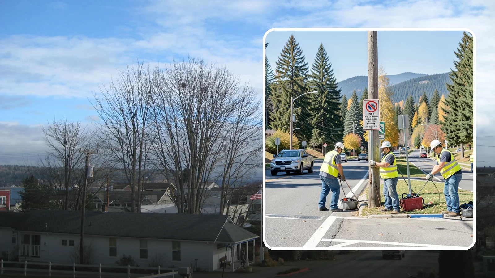 No Parking Sign Installation in Langley, Island County, WA - Installation of regulatory no-parking and restricted-parking signs to support enforcement and clear-zone access.