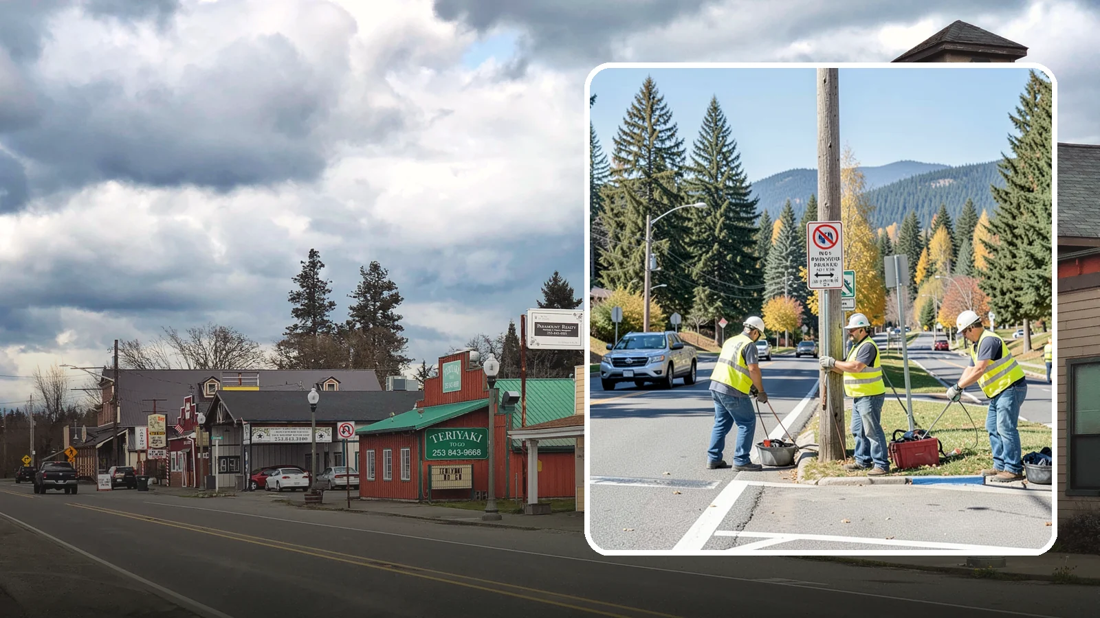 No Parking Sign Installation in Roy, Pierce County, WA - Installation of regulatory no-parking and restricted-parking signs to support enforcement and clear-zone access.