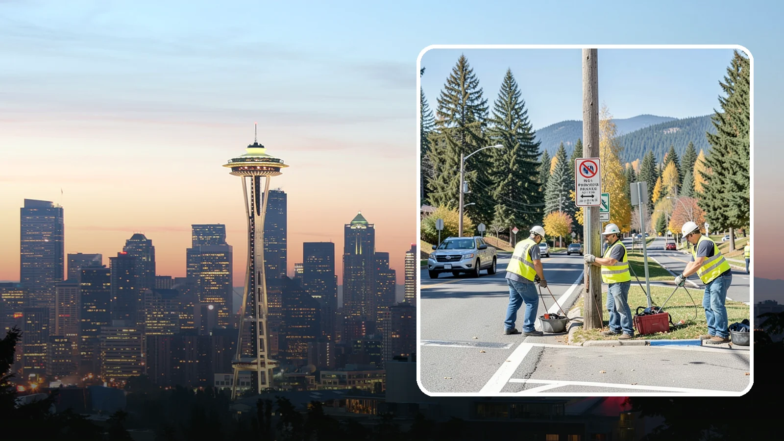 No Parking Sign Installation in Seattle, King County, WA - Installation of regulatory no-parking and restricted-parking signs to support enforcement and clear-zone access.