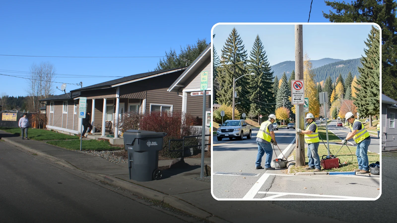 No Parking Sign Installation in South Prairie, Pierce County, WA - Installation of regulatory no-parking and restricted-parking signs to support enforcement and clear-zone access.