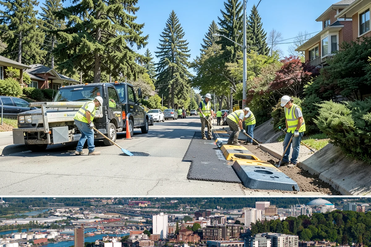 No Parking Sign Installation in Tacoma, Pierce County, WA - No-parking signage is installed year-round, with new-post foundation work favored during drier ground conditions.