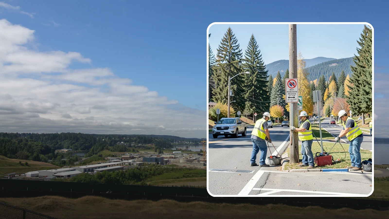 No Parking Sign Installation in University Place, Pierce County, WA - Installation of regulatory no-parking and restricted-parking signs to support enforcement and clear-zone access.