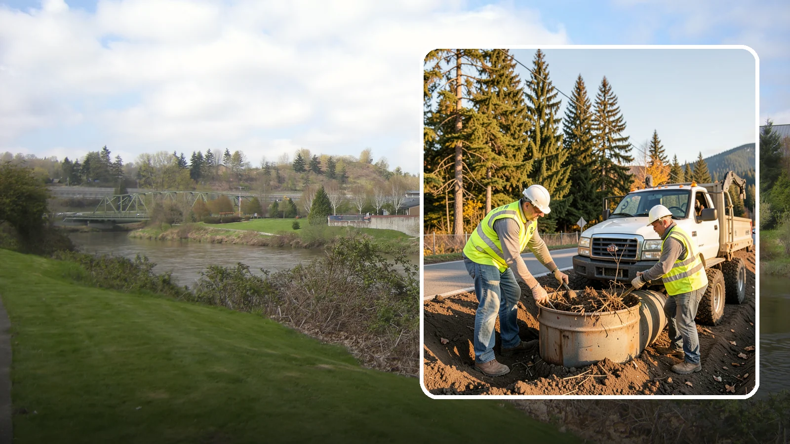 Outfall Maintenance in Tukwila, King County, WA - Inspection and clearing of stormwater outfalls to maintain flow and detect illicit discharges.