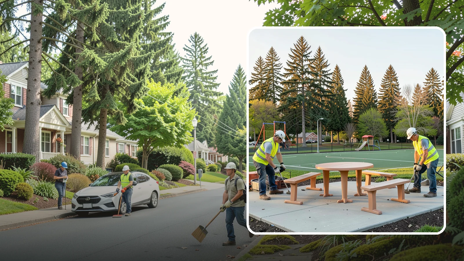 Park Furniture Installation in Beaux Arts Village, King County, WA - Installation of benches, tables, receptacles, and site amenities with proper anchoring and ADA clearances.