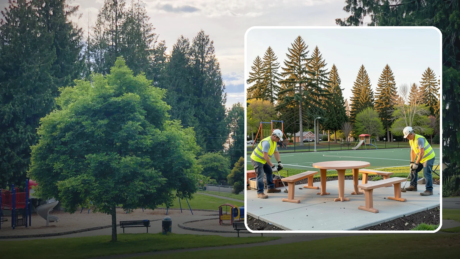 Park Furniture Installation in Bonney Lake, Pierce County, WA - Installation of benches, tables, receptacles, and site amenities with proper anchoring and ADA clearances.