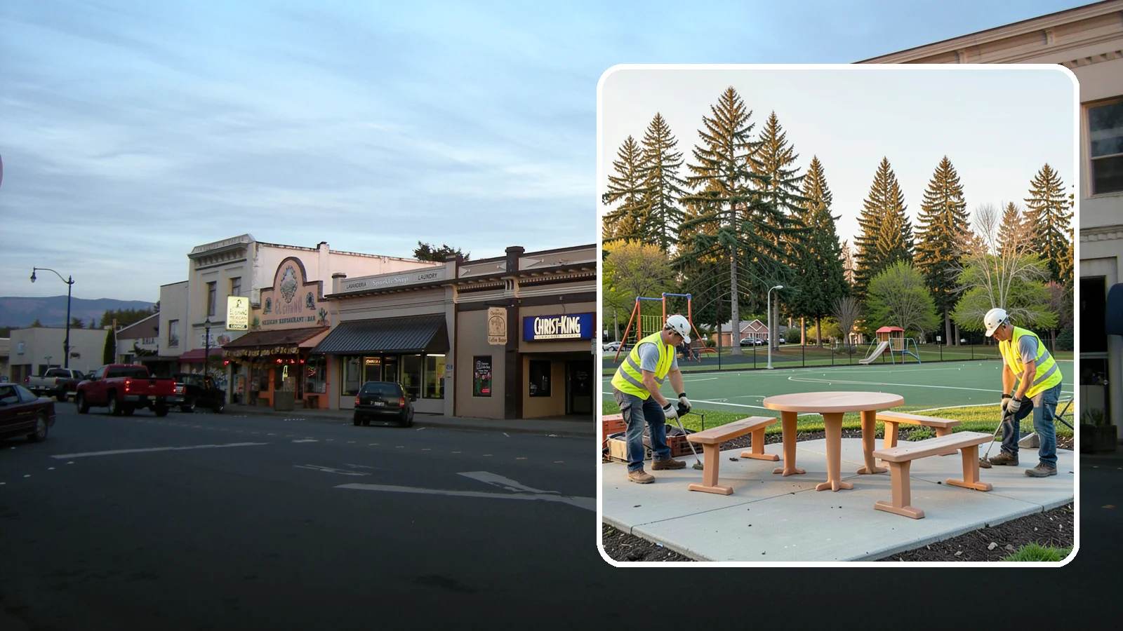 Park Furniture Installation in Burlington, Skagit County, WA - Installation of benches, tables, receptacles, and site amenities with proper anchoring and ADA clearances.