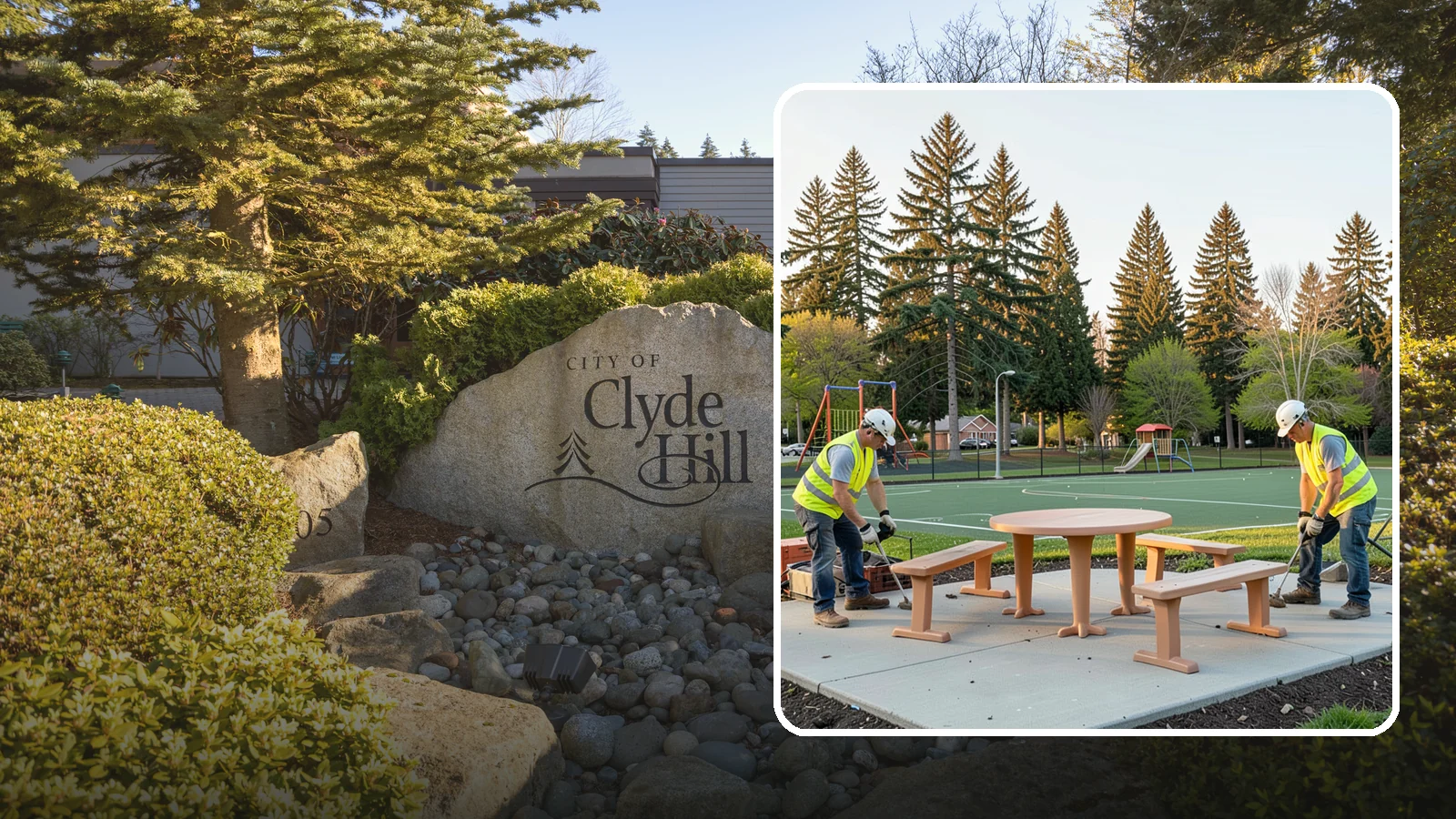 Park Furniture Installation in Clyde Hill, King County, WA - Installation of benches, tables, receptacles, and site amenities with proper anchoring and ADA clearances.