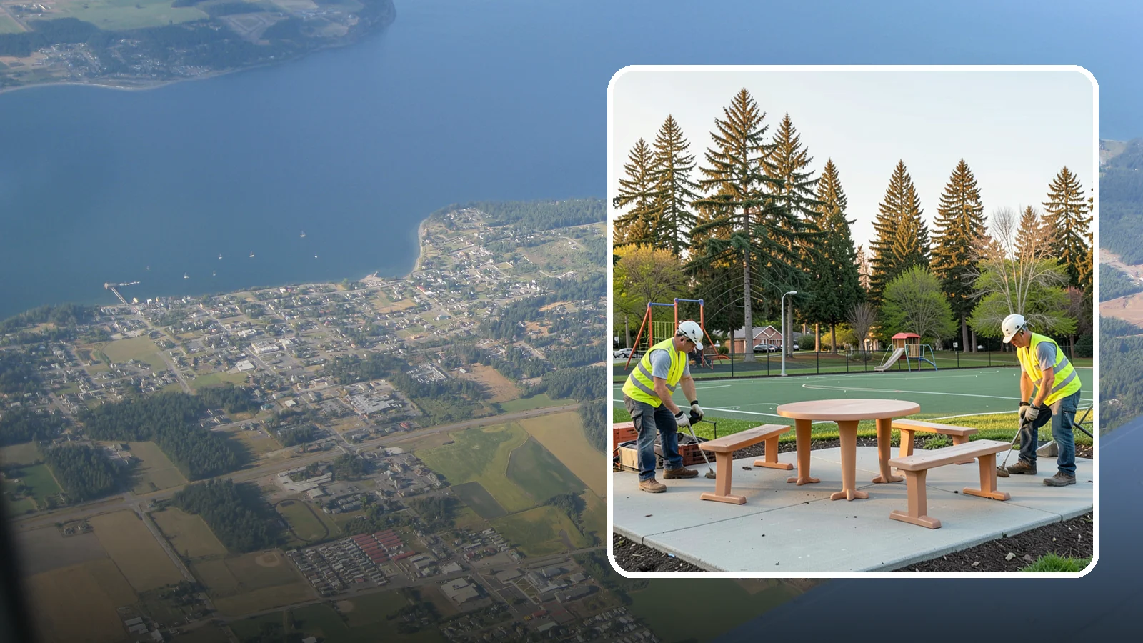 Park Furniture Installation in Coupeville, Island County, WA - Installation of benches, tables, receptacles, and site amenities with proper anchoring and ADA clearances.