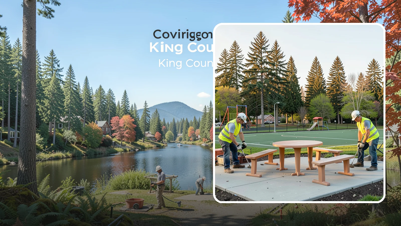 Park Furniture Installation in Covington, King County, WA - Installation of benches, tables, receptacles, and site amenities with proper anchoring and ADA clearances.