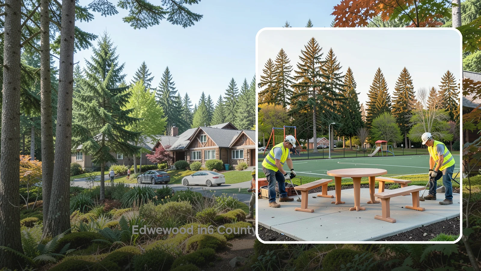 Park Furniture Installation in Edgewood, Pierce County, WA - Installation of benches, tables, receptacles, and site amenities with proper anchoring and ADA clearances.