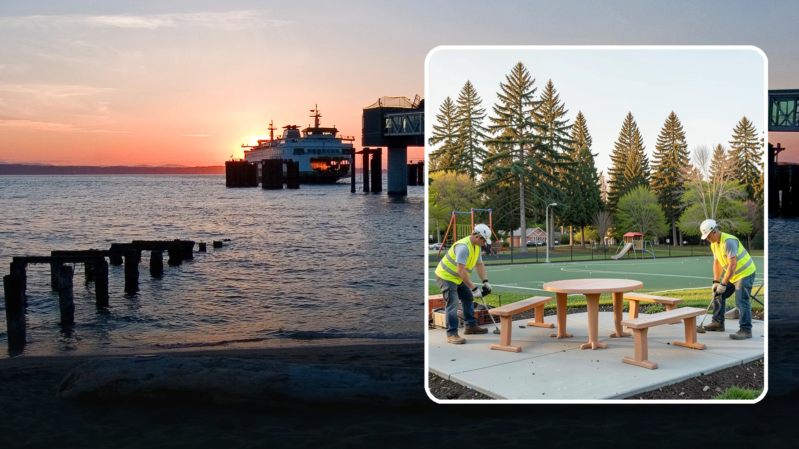 Park Furniture Installation in Edmonds, Snohomish County, WA - Installation of benches, tables, receptacles, and site amenities with proper anchoring and ADA clearances.
