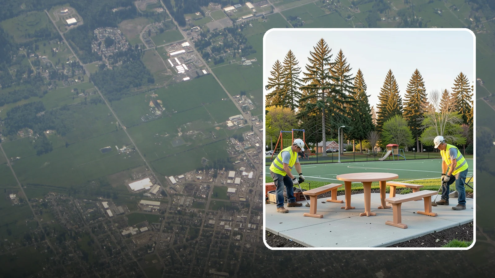 Park Furniture Installation in Enumclaw, King County, WA - Installation of benches, tables, receptacles, and site amenities with proper anchoring and ADA clearances.