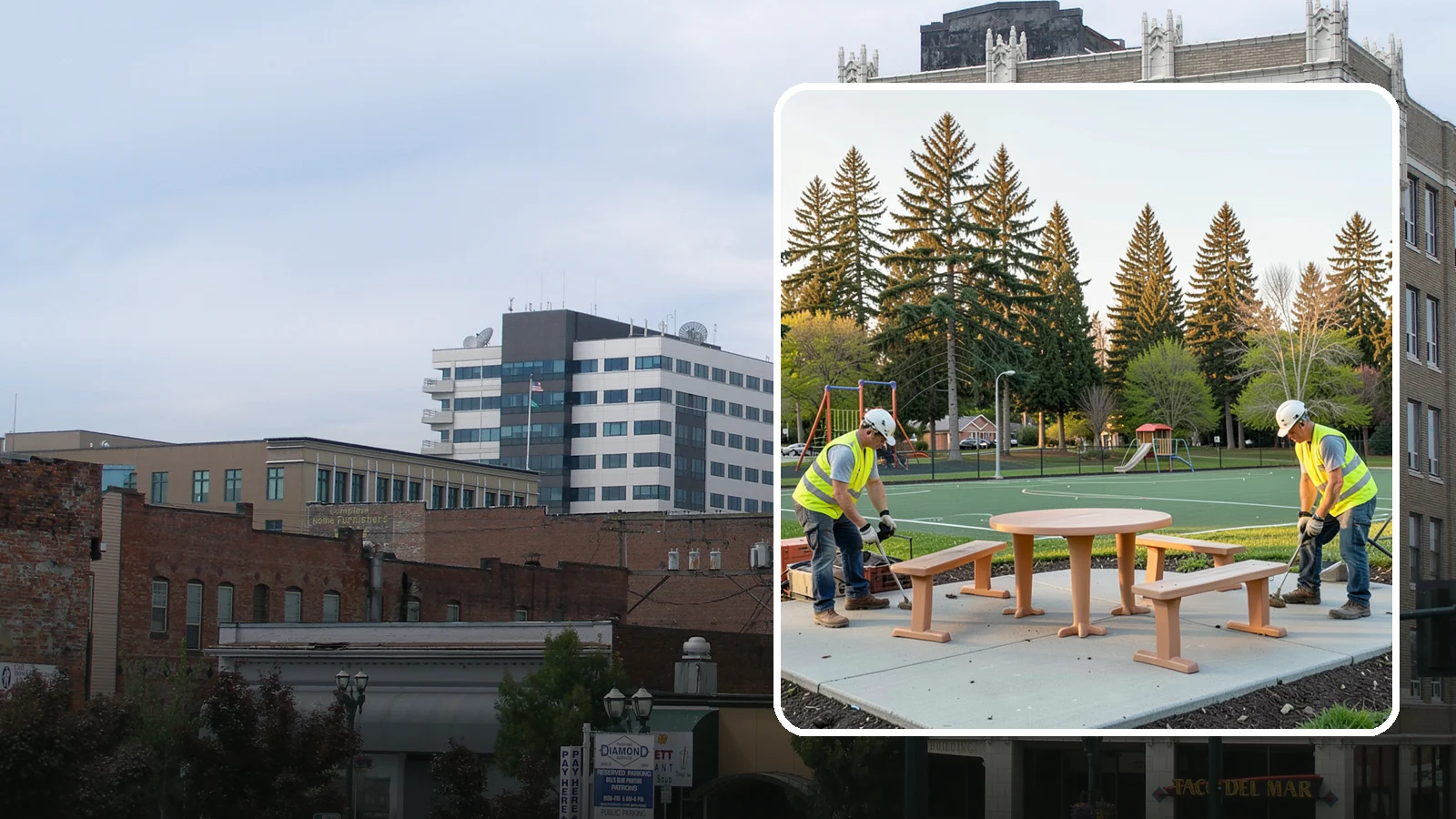 Park Furniture Installation in Everett, Snohomish County, WA - Installation of benches, tables, receptacles, and site amenities with proper anchoring and ADA clearances.