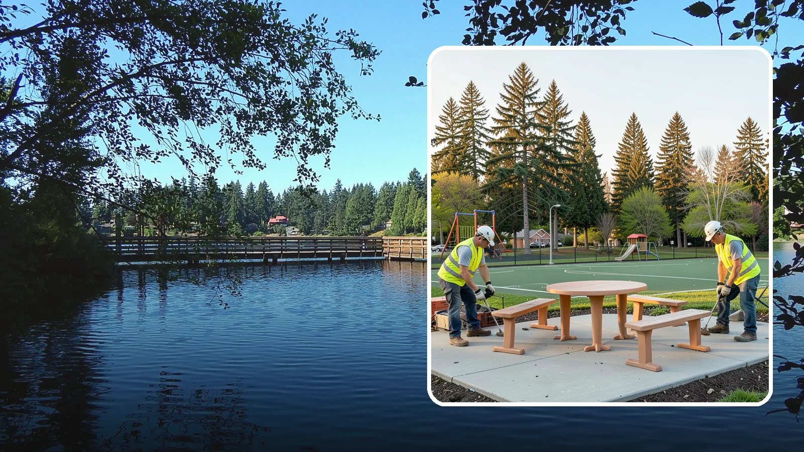 Park Furniture Installation in Federal Way, King County, WA - Installation of benches, tables, receptacles, and site amenities with proper anchoring and ADA clearances.