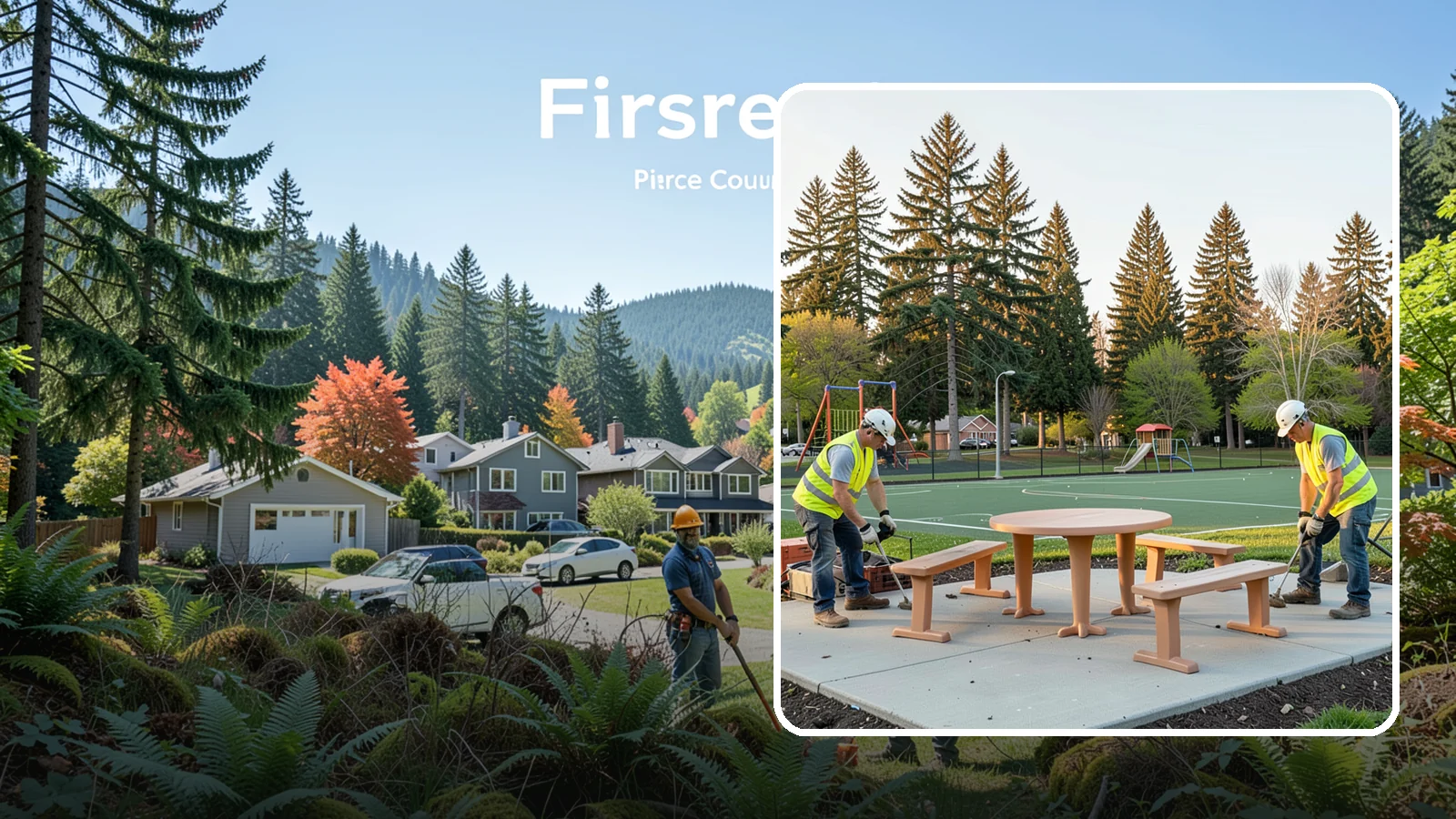 Park Furniture Installation in Fircrest, Pierce County, WA - Installation of benches, tables, receptacles, and site amenities with proper anchoring and ADA clearances.
