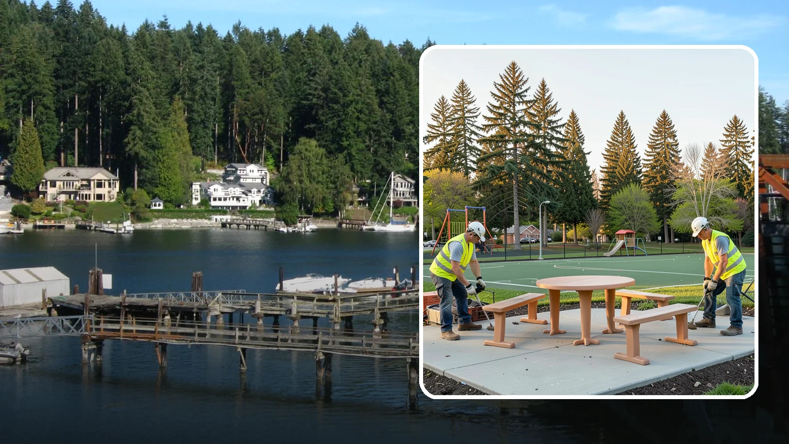 Park Furniture Installation in Gig Harbor, Pierce County, WA - Installation of benches, tables, receptacles, and site amenities with proper anchoring and ADA clearances.