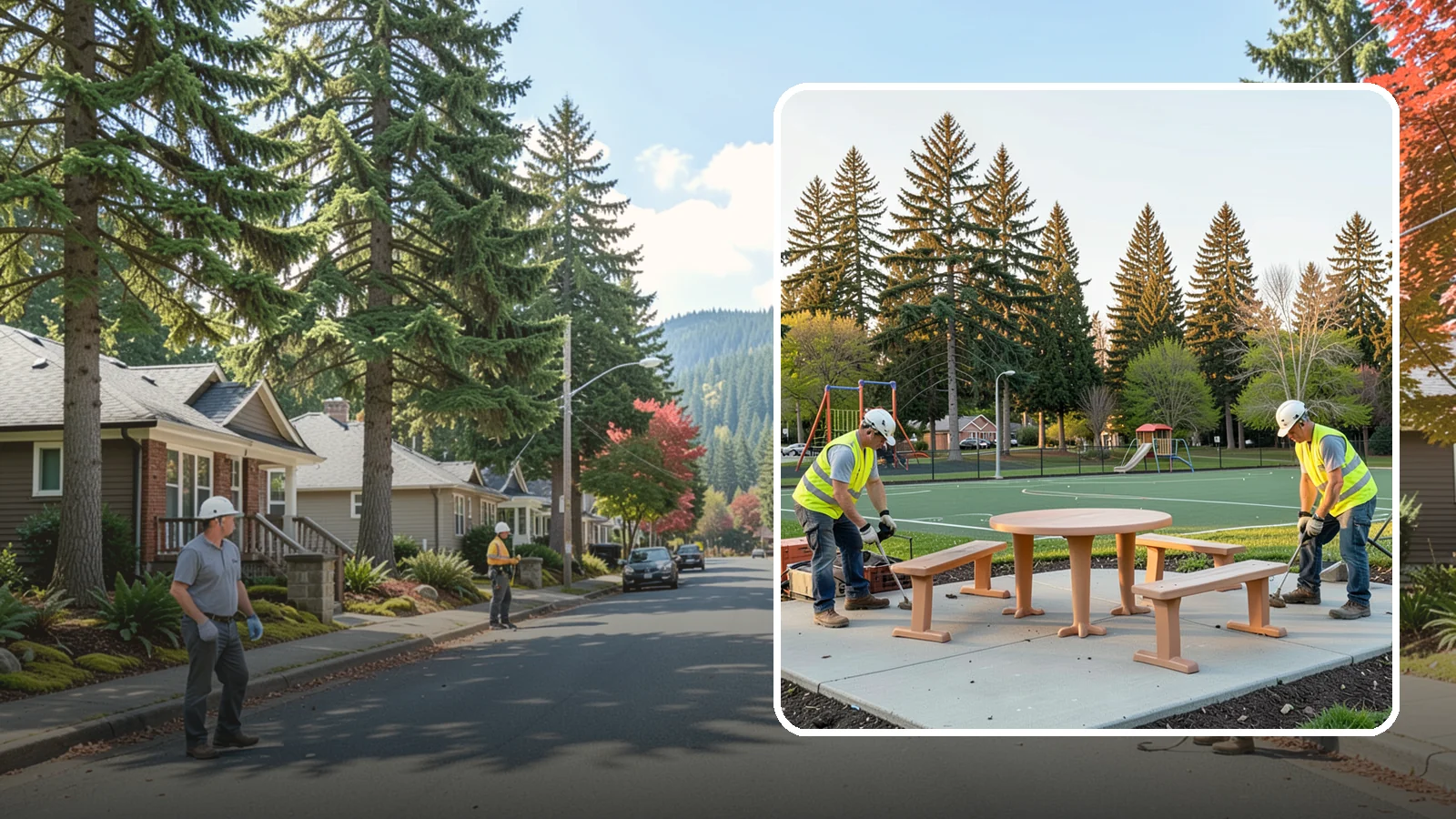 Park Furniture Installation in Hunts Point, King County, WA - Installation of benches, tables, receptacles, and site amenities with proper anchoring and ADA clearances.