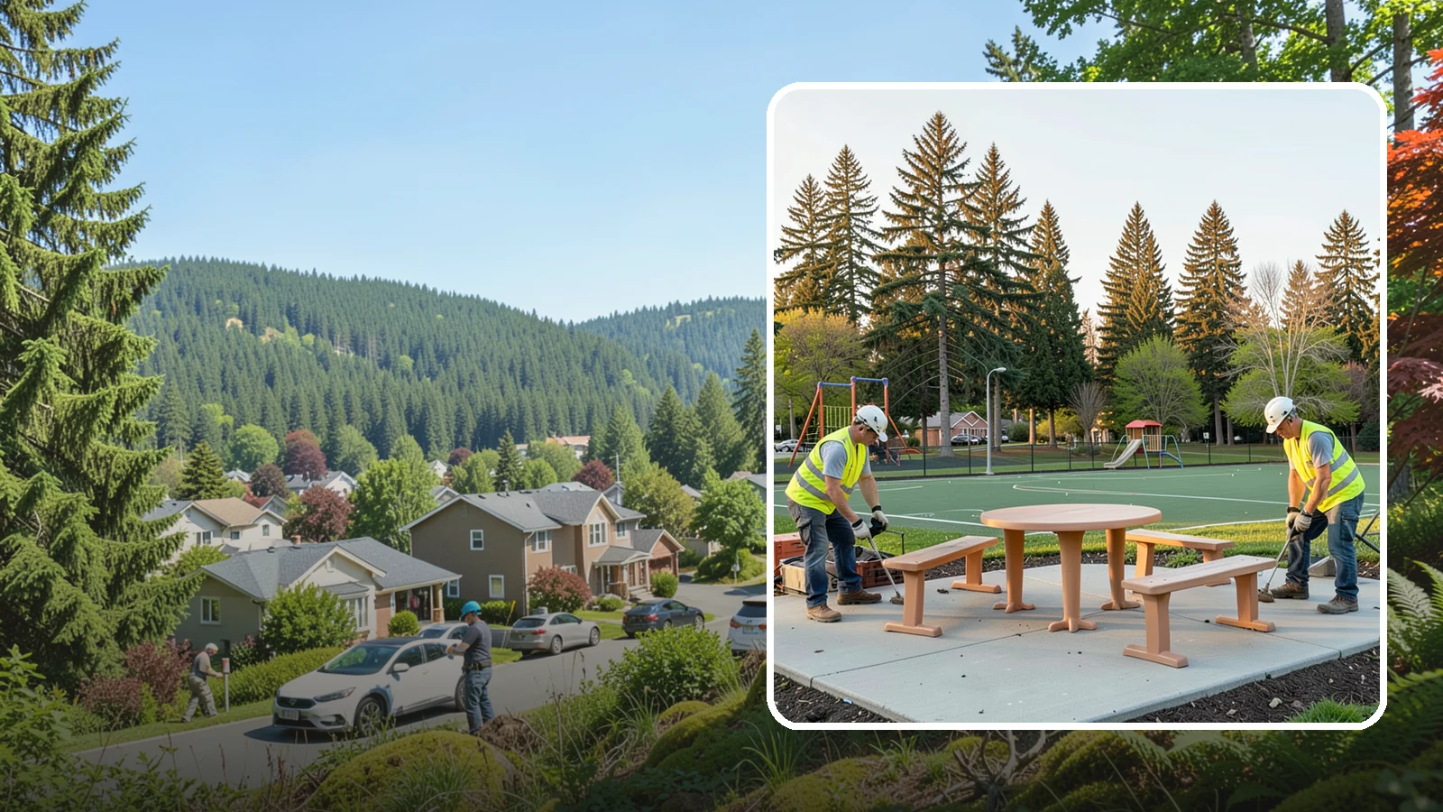 Park Furniture Installation in Index, Snohomish County, WA - Installation of benches, tables, receptacles, and site amenities with proper anchoring and ADA clearances.